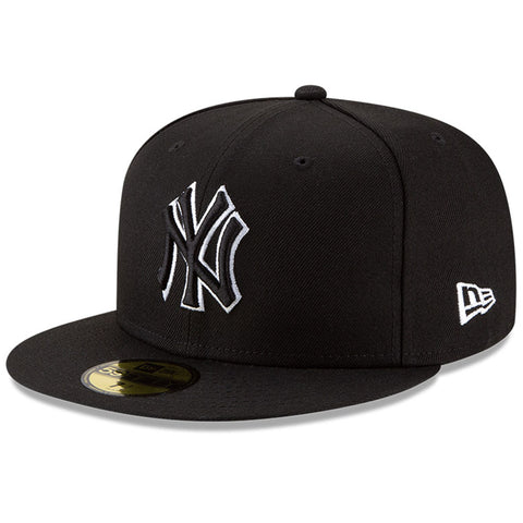 New York Yankees Fitted New Era 59Fifty Black Logo White Outline Cap Hat - THE 4TH QUARTER