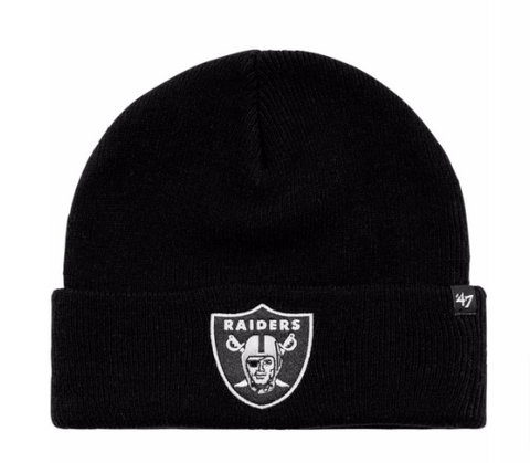 Oakland Raiders '47 Brand Embroidered Folded Beanie Cap Black White