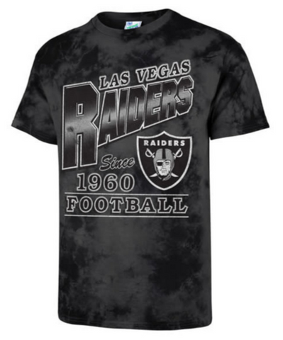Las Vegas Raiders Mens T-Shirt '47 Brand Charcoal Tie Dye Streaker Vintage Tee