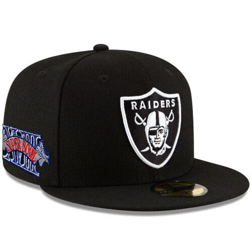 Los Angeles Raiders Fitted New Era 59Fifty Super Bowl XVIII Patch Black Cap Hat Grey UV - THE 4TH QUARTER