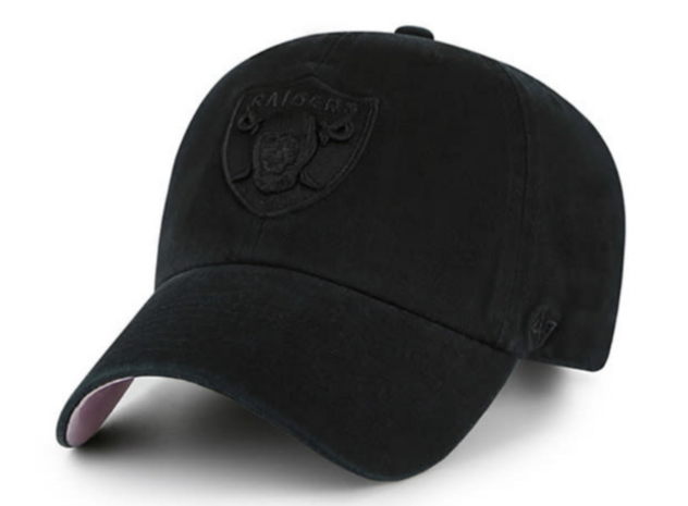 Raiders Strapback '47 Brand Black on Black Clean Up Cap Hat Pink UV - THE 4TH QUARTER