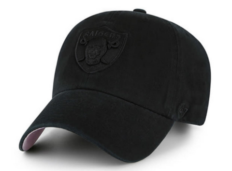 Raiders Strapback '47 Brand Black on Black Clean Up Cap Hat Pink UV