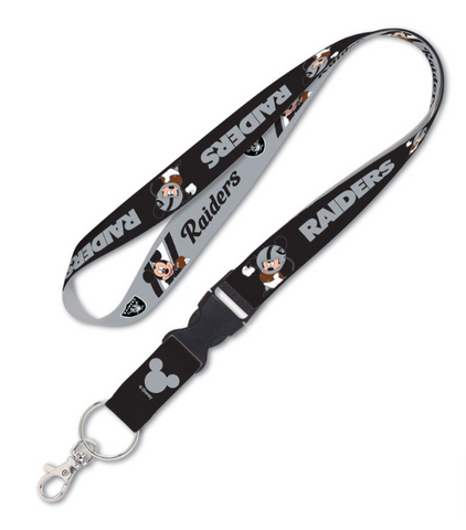 Raiders Badge Tickets Holder Keychain Lanyard Black w/Breakaway 1" Mickey Mouse