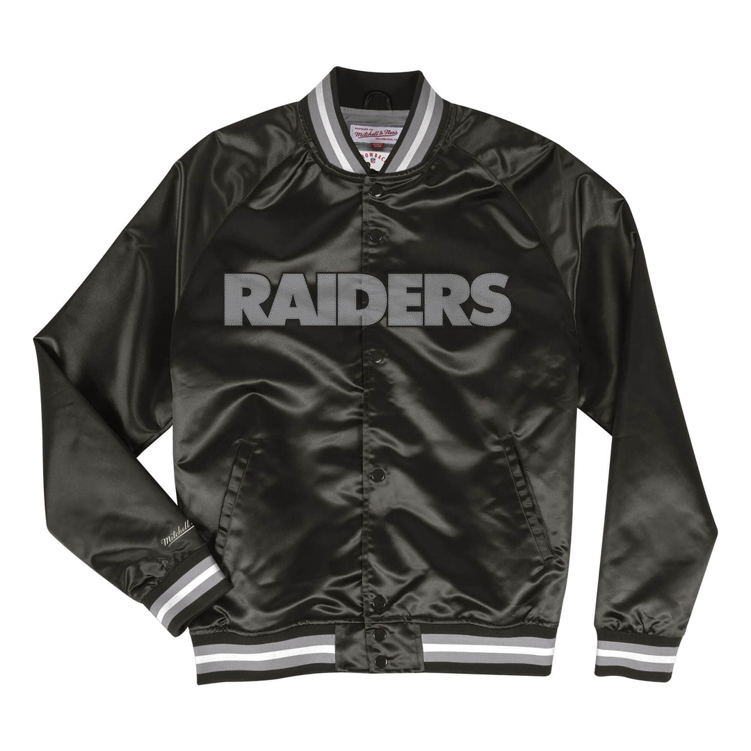 Oakland Raiders Youth (8-20) Jacket Mitchell & Ness Light Satin Black - THE 4TH QUARTER
