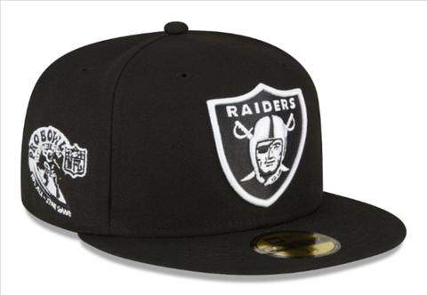 Las Vegas Raiders Fitted New Era 59Fifty 2001 Pro Bowl Patch Up Cap Hat Black White