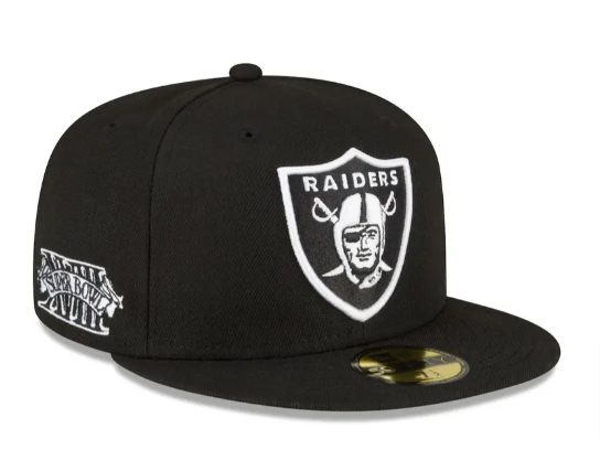 Los Angeles Raiders Fitted New Era 59Fifty Super Bowl XVIII Patch Black White Cap Hat Grey UV - THE 4TH QUARTER