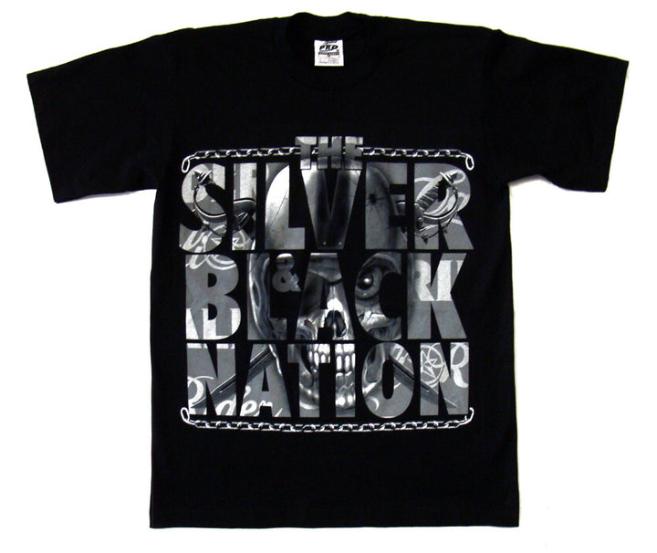 Oakland Raiders Mens T-Shirt Silver &amp; Black Nation Black - THE 4TH QUARTER