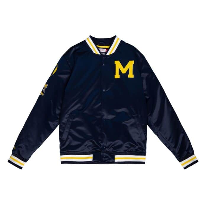 University Of Michigan Champ City Mitchell & Ness Men's Satin Jacket Navy - THE 4TH QUARTER