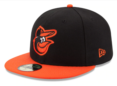 Baltimore Orioles Fitted New Era 59Fifty On Field Road Cap Hat Black Orange