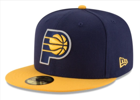 Indiana Pacers Fitted 59Fifty New Era Cap Hat 2 Tone Navy Yellow