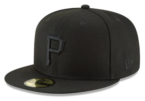Pittsburgh Pirates Fitted New Era 59Fifty Black Logo Cap Hat Black on Black