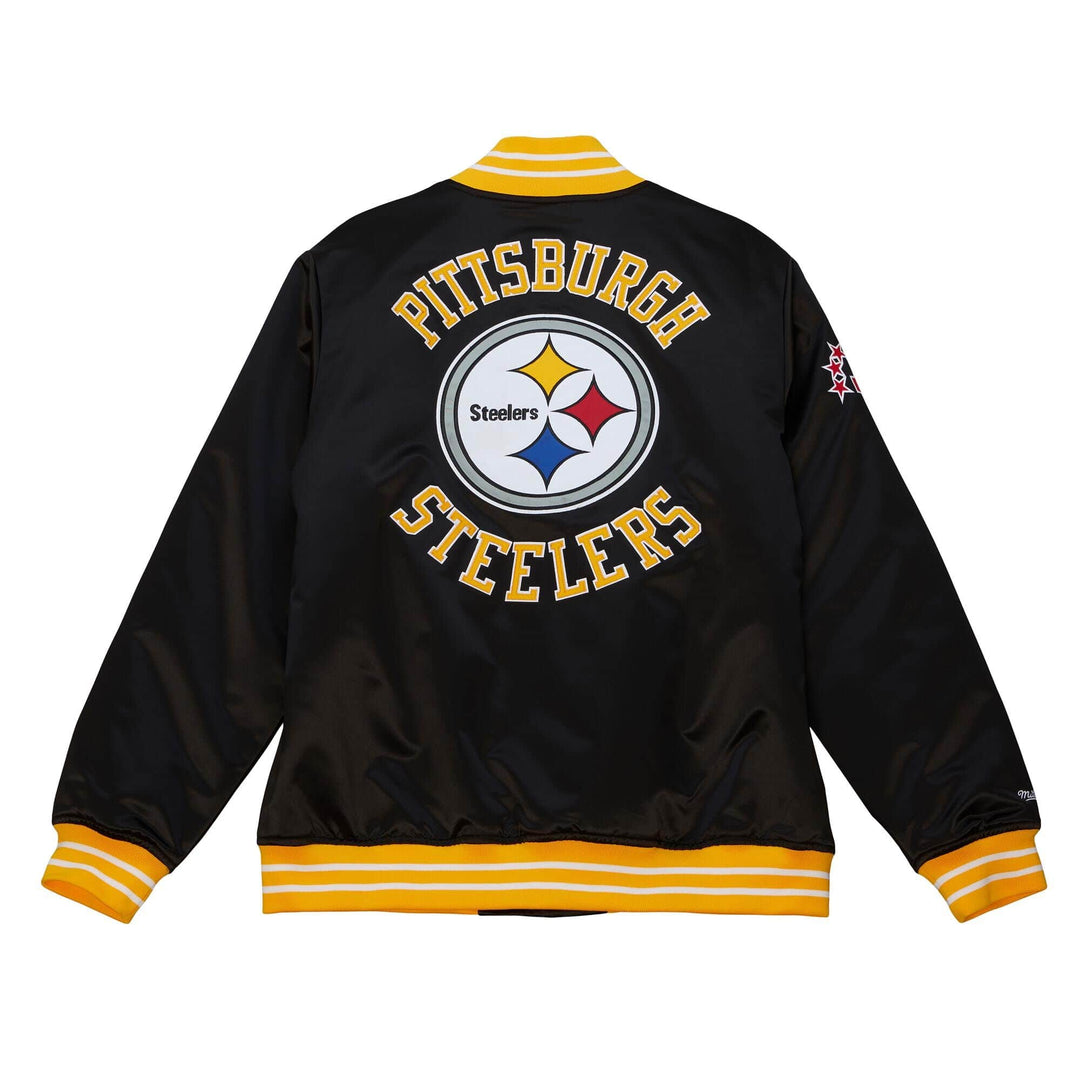 Pittsburgh Steelers Mens Jacket Mitchell & Ness Heavyweight Satin Black - THE 4TH QUARTER