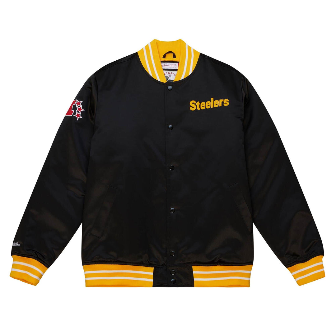 Pittsburgh Steelers Mens Jacket Mitchell &amp; Ness Heavyweight Satin Black - THE 4TH QUARTER