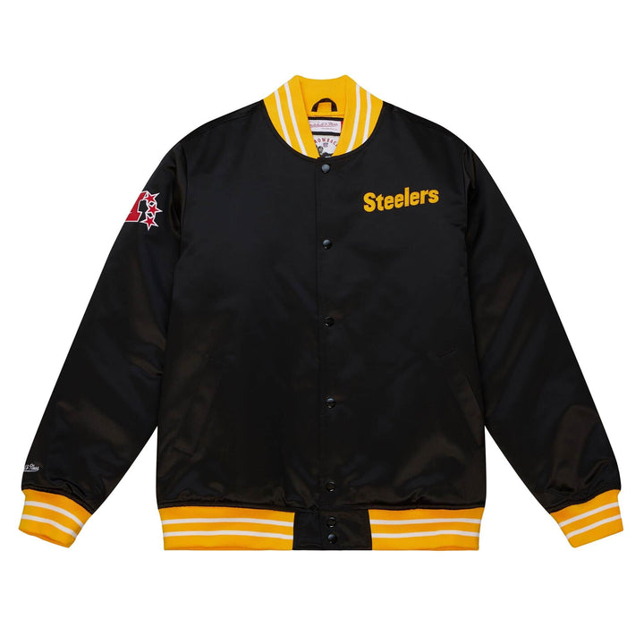 Pittsburgh Steelers Mens Jacket Mitchell &amp; Ness Heavyweight Satin Black - THE 4TH QUARTER