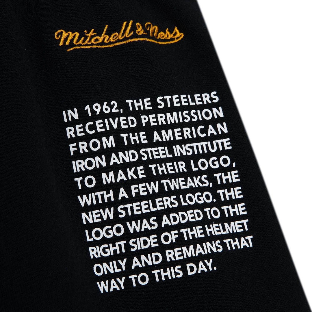 Pittsburgh Steelers Mens Mitchell &amp; Ness Origin Fleece Shorts Black - THE 4TH QUARTER