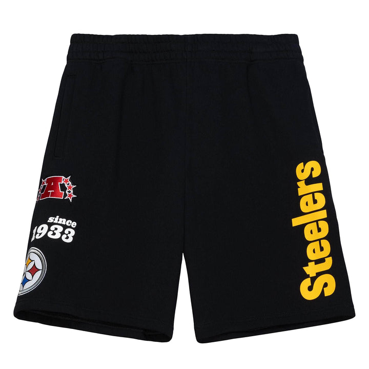 Pittsburgh Steelers Mens Mitchell &amp; Ness Origin Fleece Shorts Black - THE 4TH QUARTER