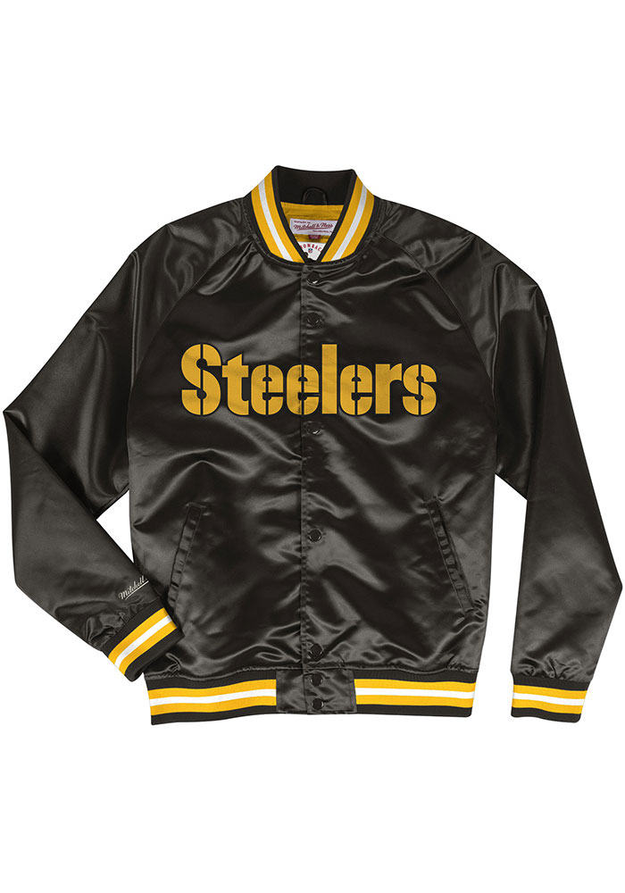Pittsburgh Steelers Mens Jacket Mitchell & Ness Lightweight Satin Black - THE 4TH QUARTER
