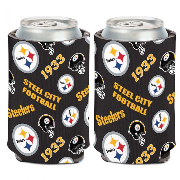 Pittsburgh Steelers 12oz Scatterprint Can Cooler Kaddy Holder - THE 4TH QUARTER