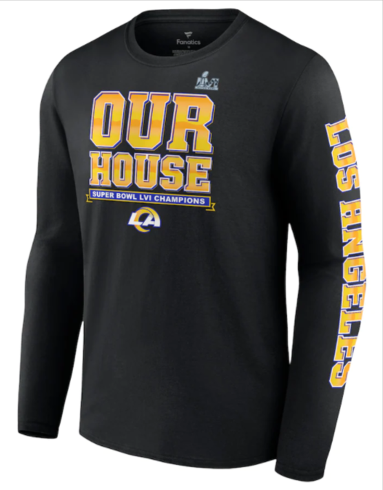 Los Angeles Rams Mens T-Shirt Fanatics Super Bowl LVI Champions Audible Long Sleeve - THE 4TH QUARTER