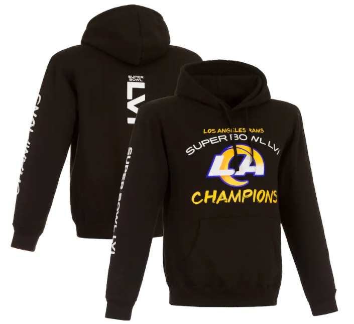 Los Angeles Rams Mens Sweatshirt Super Bowl Champions Pullover Hoodie Black - THE 4TH QUARTER