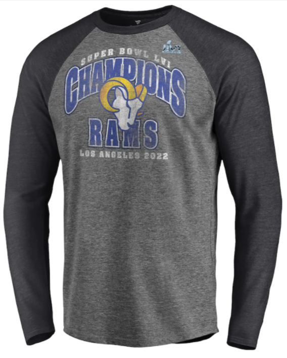 Los Angeles Rams Mens T-Shirt Fanatics Super Bowl LVI Champions Classic Vintage Long Sleeve - THE 4TH QUARTER