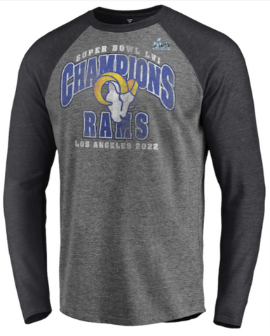 Los Angeles Rams Mens T-Shirt Fanatics Super Bowl LVI Champions Classic Vintage Long Sleeve