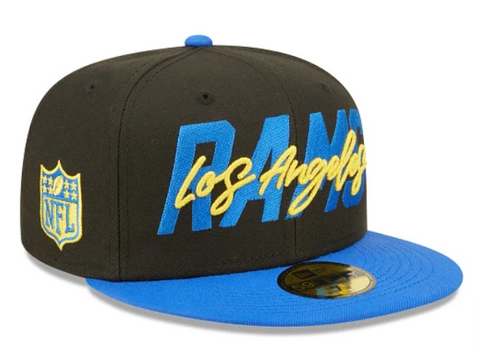 Los Angeles Rams Fitted New Era 59Fifty 2022 Draft Black Blue Cap Hat
