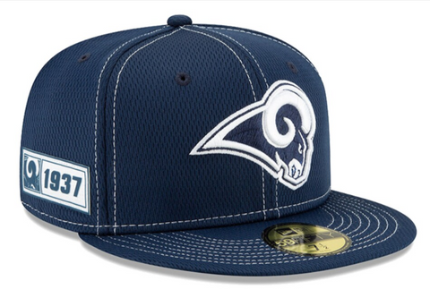 Los Angeles Rams Fitted New Era 59Fifty 2019 NFL Sideline Road Navy 1937 Cap Hat