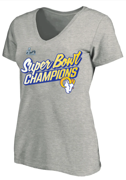 Los Angeles Rams Womens T-Shirt Fanatics Super Bowl LVI Champions Heather - THE 4TH QUARTER