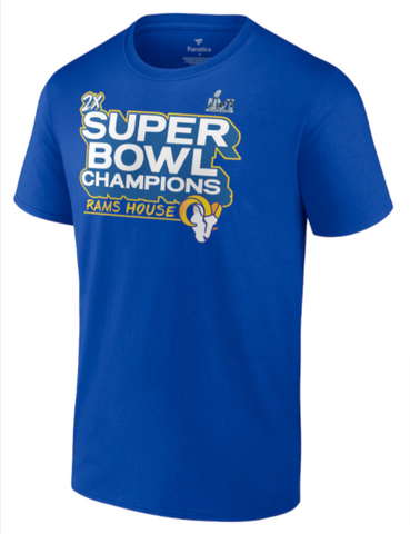 Los Angeles Rams Mens T-Shirt Fanatics Super Bowl LVI Champions Parade Celebration Tee Blue