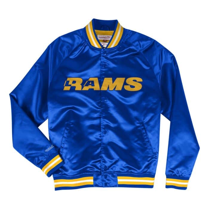 Los Angeles Rams Mens Jacket Mitchell & Ness Light Satin Blue - THE 4TH QUARTER