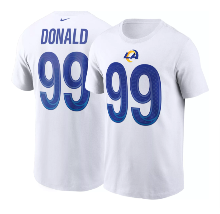 Los Angeles Rams Mens T-Shirt Aaron Donald Name & Number White - THE 4TH QUARTER