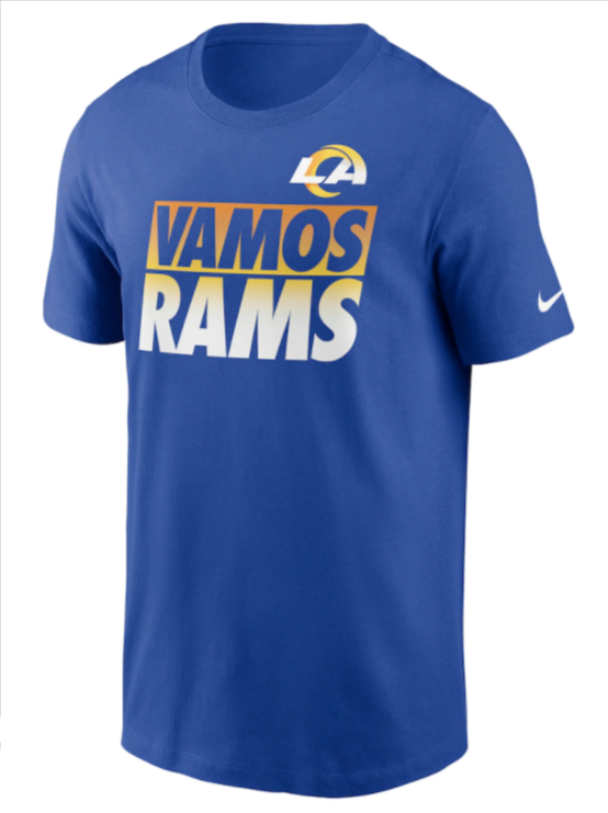 Los Angeles Rams Mens T-Shirt Vamos Rams Logo Blue - THE 4TH QUARTER