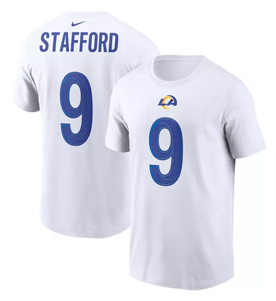 Los Angeles Rams Mens T-Shirt Matthew Stafford #9 Name & Number White - THE 4TH QUARTER
