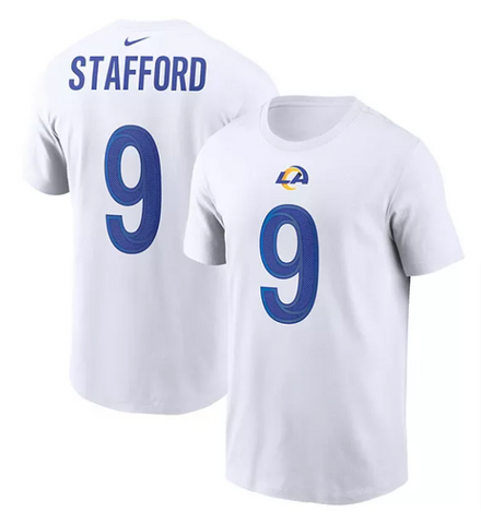 Los Angeles Rams Mens T-Shirt Matthew Stafford #9 Name & Number White - THE 4TH QUARTER