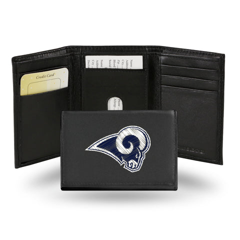 Los Angeles Rams Mens Embroidered Leather Trifold Wallet
