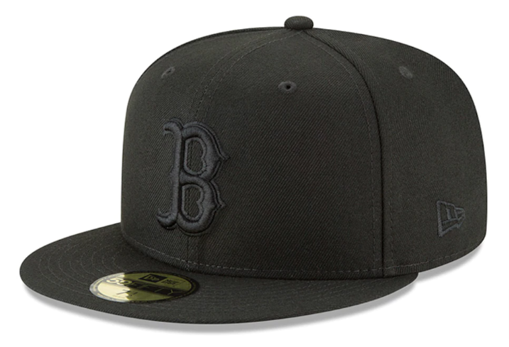 Boston Red Sox Fitted New Era 59Fifty Black Logo Cap Hat Black on Black - THE 4TH QUARTER