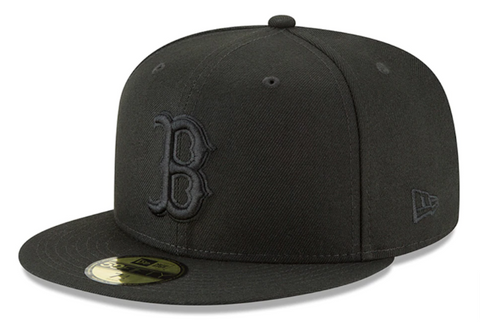 Boston Red Sox Fitted New Era 59Fifty Black Logo Cap Hat Black on Black