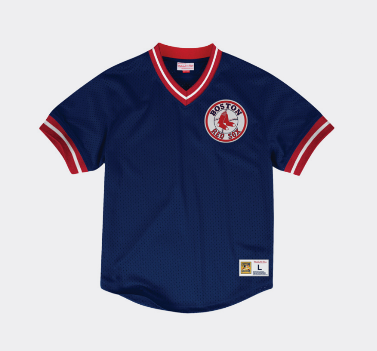 Boston Red Sox Mens Mitchell & Ness Mesh V Neck Jersey - THE 4TH QUARTER