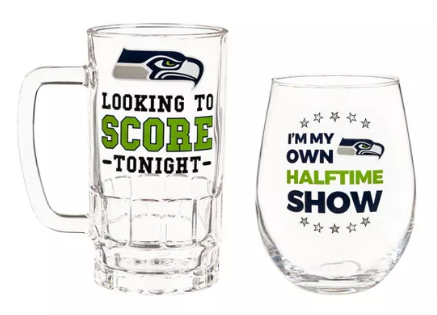 Seattle Seahawks Stemless 17oz Wine & Beer 16oz Glass Gift Set