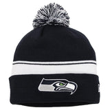 Seattle Seahawks Beanie New Era 2 in 1 Cuff Flip Embroidered Pom Navy - THE 4TH QUARTER