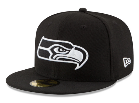 Seattle Seahawks Fitted New Era 59Fifty Basic League Cap Hat Black White