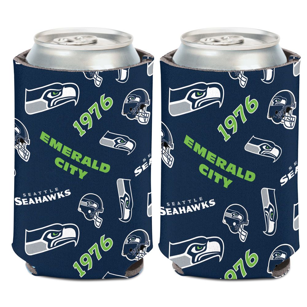 Seattle Seahawks 12oz Scatterprint Can Cooler Kaddy Holder - THE 4TH QUARTER