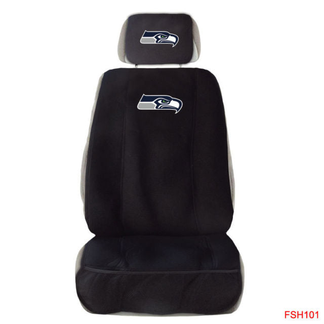 Seattle Seahawks Front Seat Cover W/ Head Rest Cover Universal - THE 4TH QUARTER
