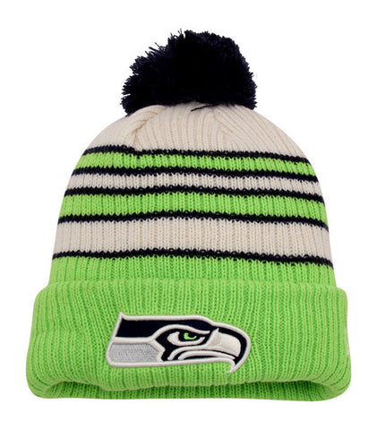 Seattle Seahawks Beanie New Era Traditional Stripe Knit Pom - THE 4TH QUARTER