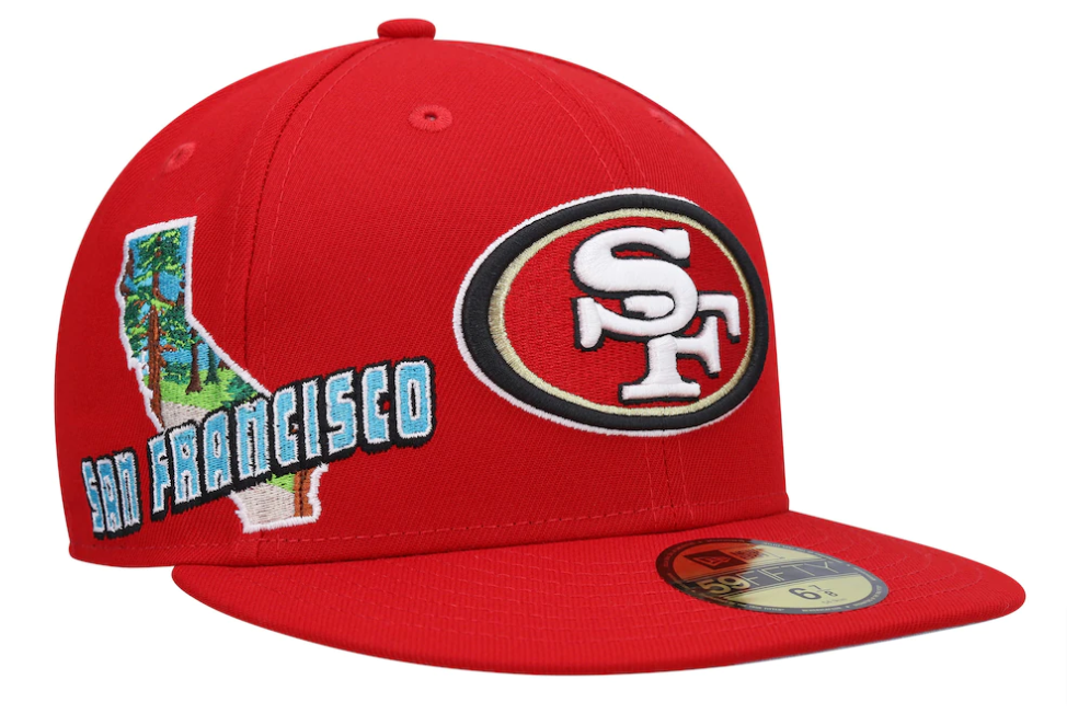 San Francisco 49ers Fitted New Era 59Fifty Stateview Red Cap Hat Grey UV - THE 4TH QUARTER
