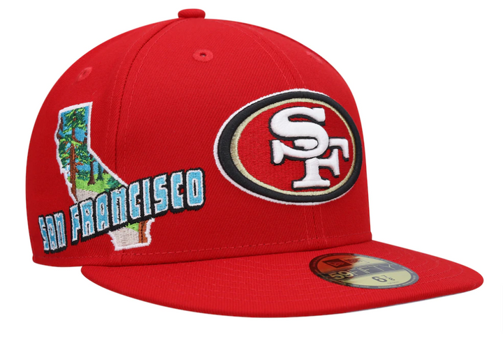 San Francisco 49ers Fitted New Era 59Fifty Stateview Red Cap Hat Grey UV - THE 4TH QUARTER