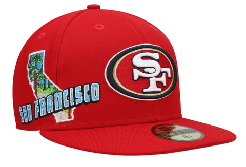 San Francisco 49ers Fitted New Era 59Fifty Stateview Red Cap Hat Grey UV