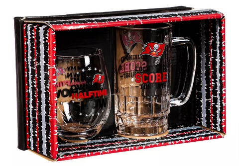 Tampa Bay Buccaneers Stemless 17oz Wine & Beer 16oz Glass Gift Set