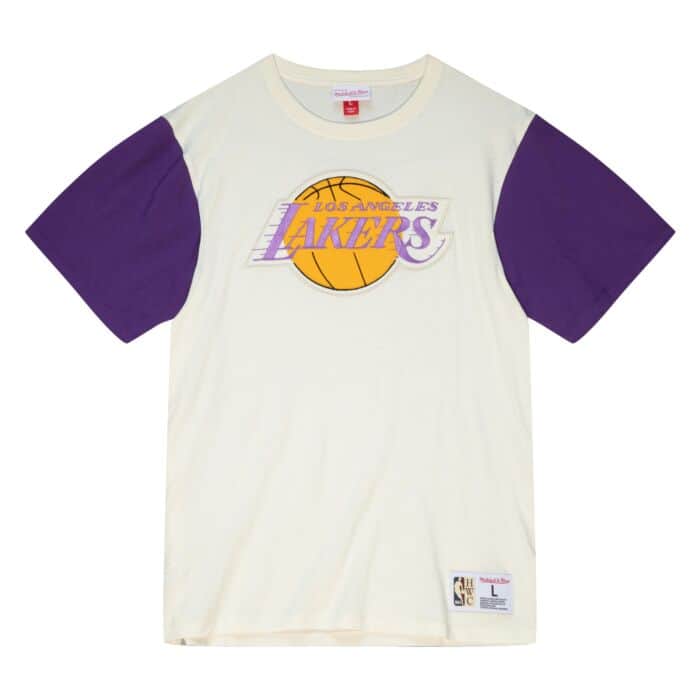 Los Angeles Lakers Mens Mitchell & Ness Cream Color Blocked S/S Tee - THE 4TH QUARTER
